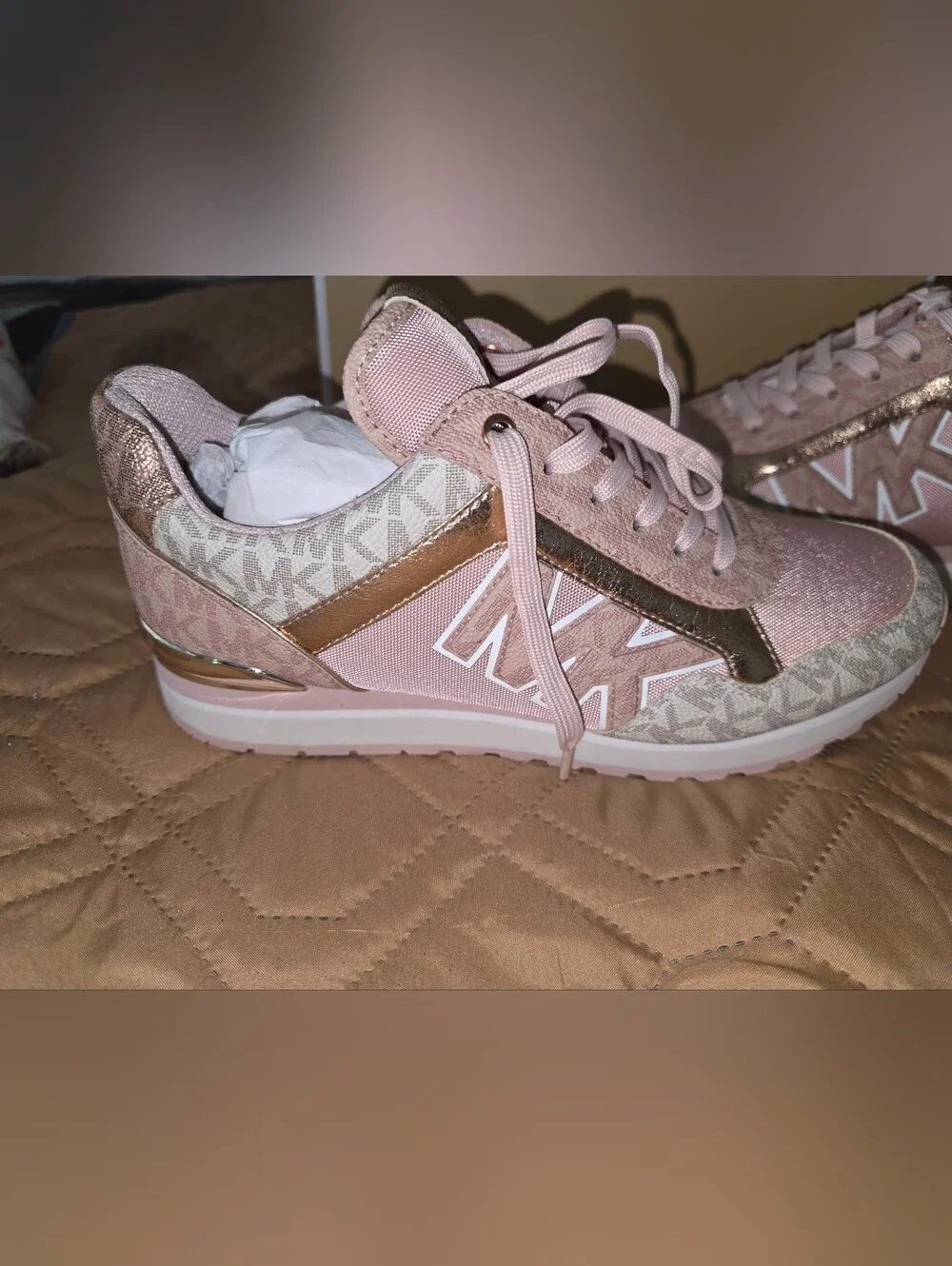 Michael Kors Pink and Rose Gold Logo Runner Sneakers